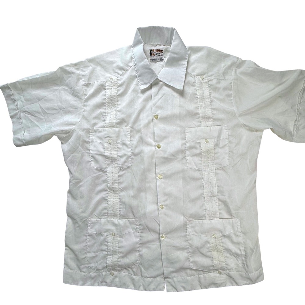 Tony Creaciones Mens White Guayabera‎ Shirt XXXL 46 Mexico Pleated 4-Pocket 3xl